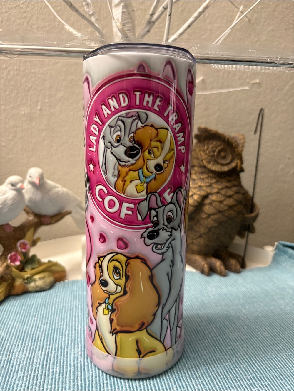Disney Pink Lady and the Tramp Coffee Travel Tumbler